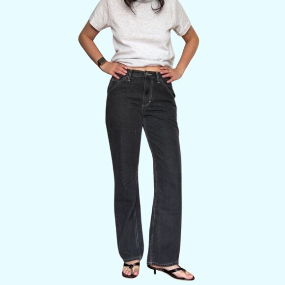 Rewash Denim High Rise Black Carpenter Jeans | Straight Leg Utility Pants Size 2 - Picture 2 of 4
